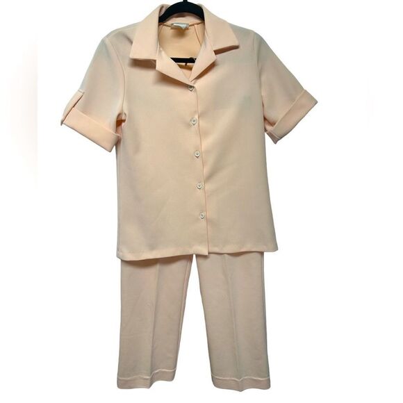 Vintage COS COB Light Orange Coral Light Pink Short Sleeve Pants Matching Set - Picture 1 of 10